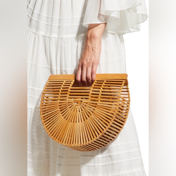 cult gaia Handbags - Cult Gaia Gaias Bamboo Ark Small Top Handle Circle Half Moon Rattan Wicker Bag